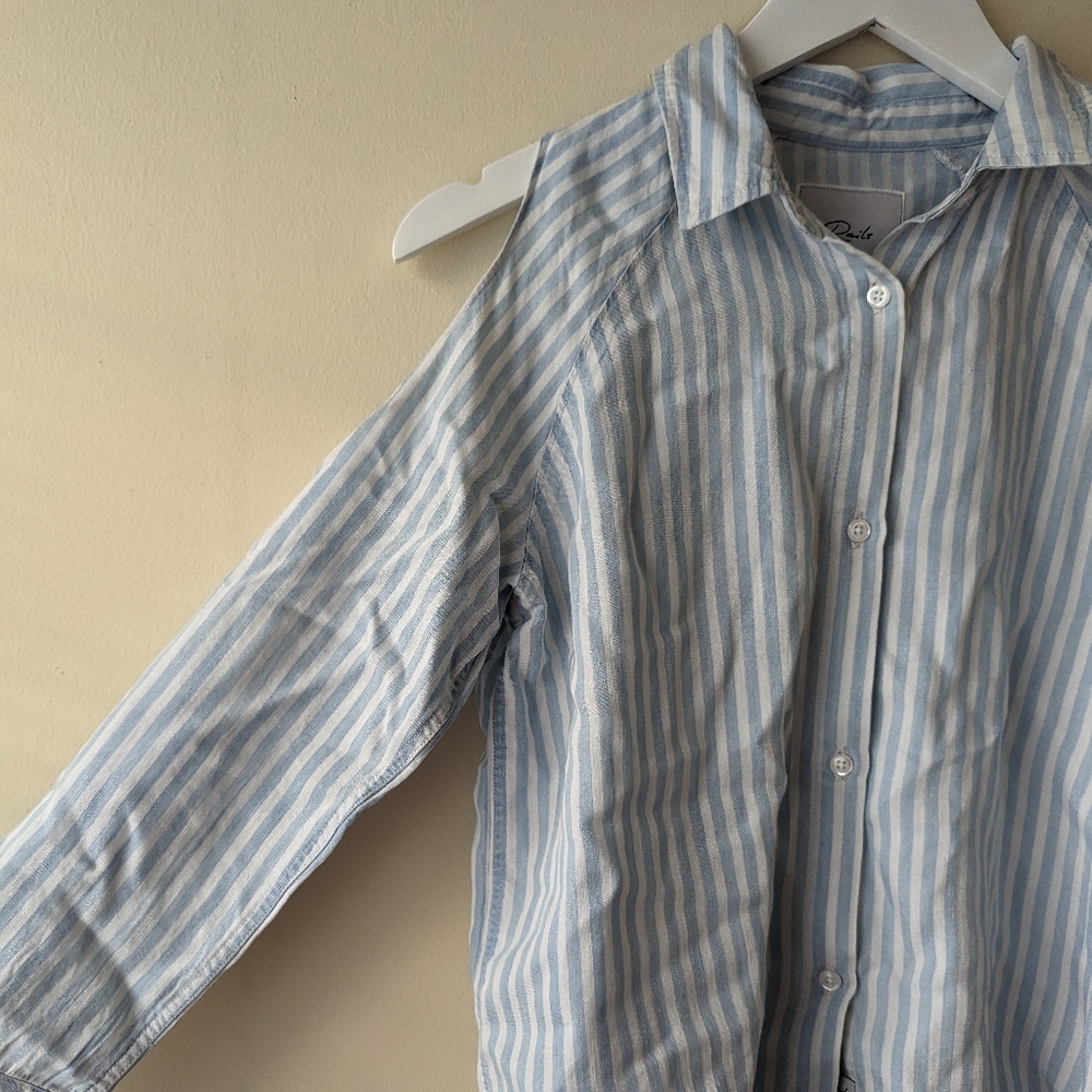 Rails Sadie Cold Shoulder Blue White Striped Shirt - Size 12 - Picture 6 of 11